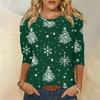 Рубашки с рукавом 3/4 для женщин Милые рождественские принты Графические футболки Блузки Повседневные Большие размеры Базовые топы Пуловеры