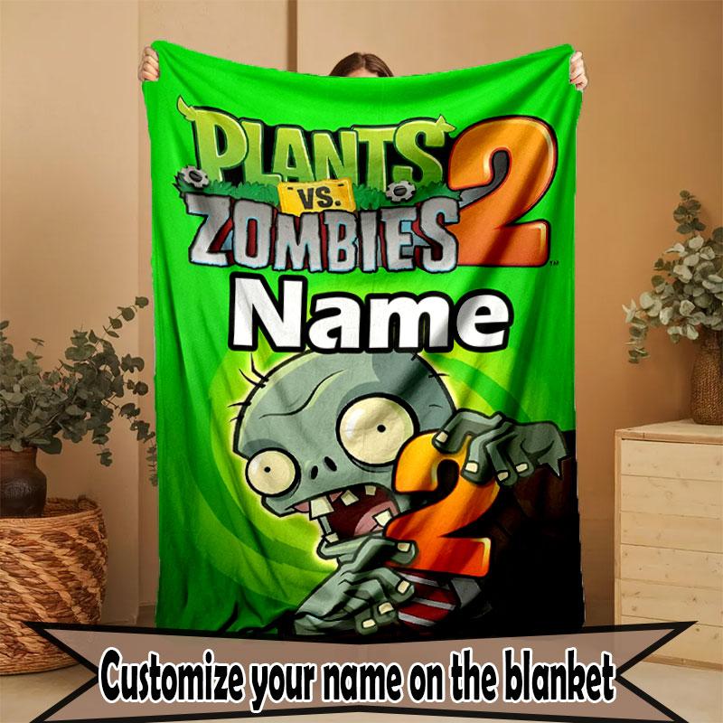 Custom Name Personalized Plants vs. Zombies Print Blanket, Home Decor, Bedroom, Sofa, Camping, Couch, Gifts for Birthday Christmas