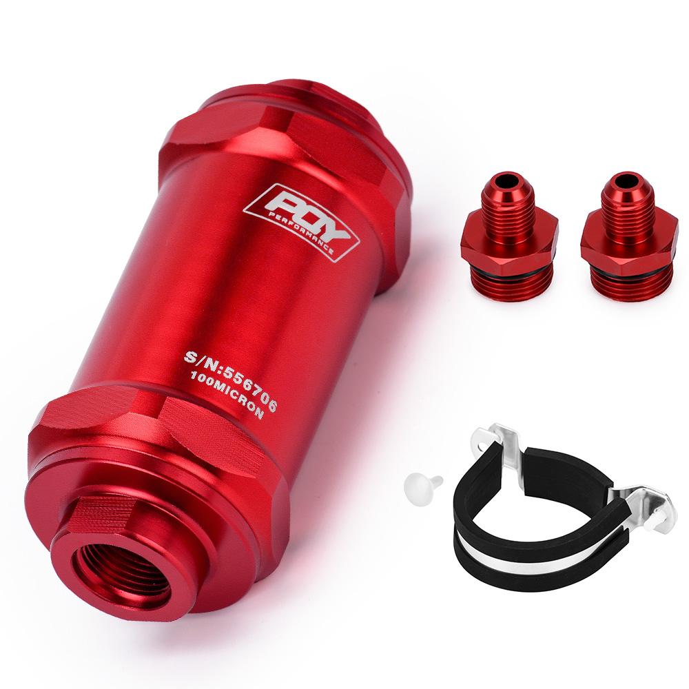 PQY BLACK AN6 / AN8 / AN10 Inline Fuel Filter E85 Ethanol With 100 Micron Stainless steel element and PQY sticker