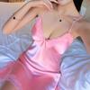 Spaghetti Strap V Neck Sleepwear Dress Solid Color Mini Pajamas Summer Sleeveless Nightwear