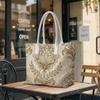 Elegant Damask Pattern Tote Bag Large Capacity Daily Commute Handbag for Ladies