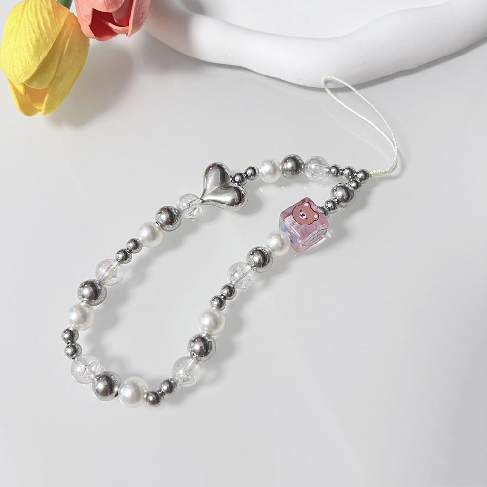 Мультяшный жемчужный бантик, шнурок для телефона, защита от потери, съемный, брелок для телефона в виде сердечка, бабочки, цепочка для телефона, ремешок на запястье