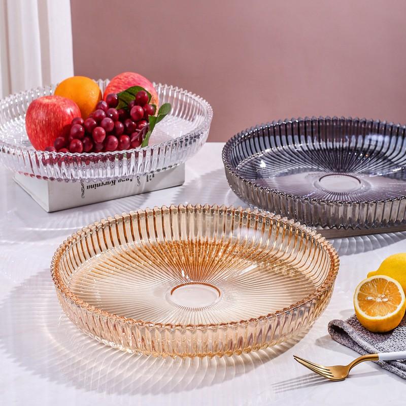 Large Crystal Glass Fruit Bowl Living Room Coffee Table Modern European Style Snack Tray In Amber Grey Clear