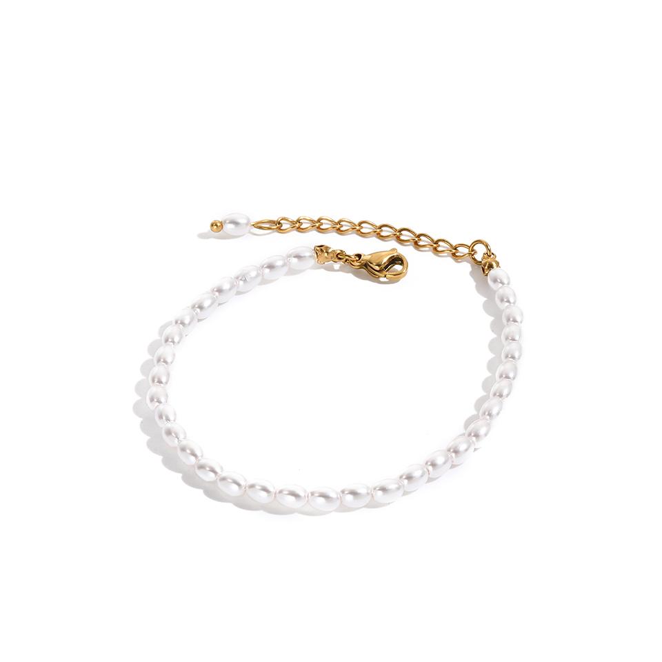 Simple Stainless Steel 14K Gold Plated Imitation Irregular Pearl Bracelet Titanium Steel PVD Imitation Oval Pearl Chain Bracelet