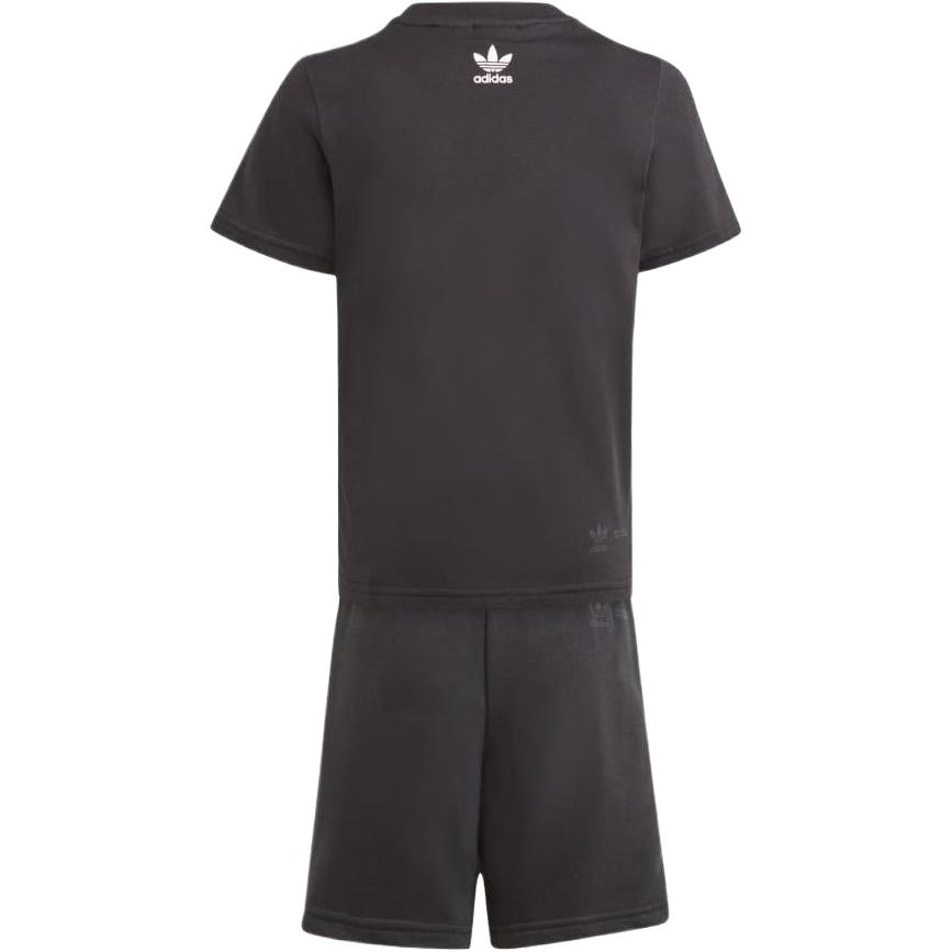 Adidas Originals X Hello Kitty Принт с буквами Мультяшный аниме-узор Круглый вырез Короткий рукав Футболка Вязаные шорты Повседневный спортивный комплект Детские комплекты Черный IR9753