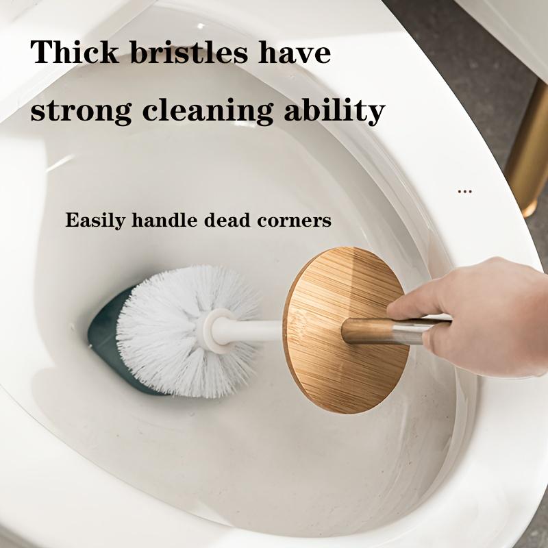 Modern Home Toilet Brush Set with Wooden Lid, Long Handle, Standing Base and Detachable No Dead Corner Design for Bathroom Cleaning