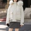 Plus Size Women's Short-Length Cotton Coat Loose-Fit with Oversized Fur Collar Contrast-Colour Quilted Jacket