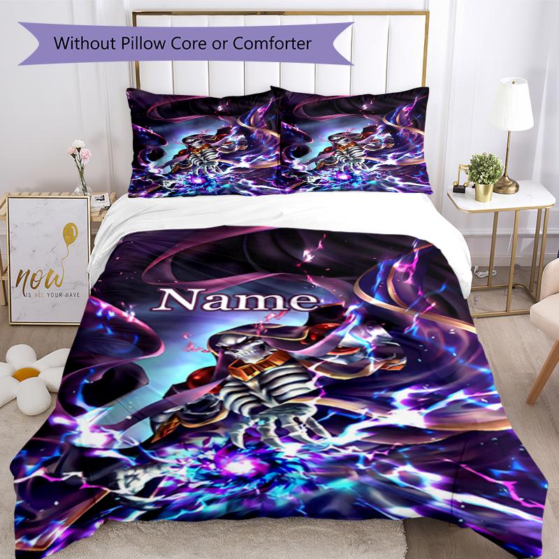 3pcs Custom Name Overlord Bedding Set Duvet Cover Closure Includes 1 Duvet Cover & 2 Pillowcases, Soft and Comfortable for All Seasons.
