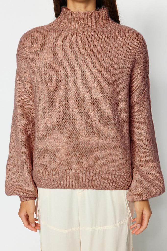 Женский модный стильный свитер фиолетовый мягкий текстурированный толстый трикотаж с круглым вырезом