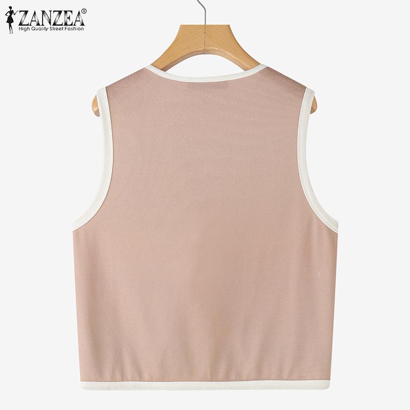 ZANZEA Женский повседневный жилет-кардиган без рукавов с V-образным вырезом и цветочным принтом на шнуровке