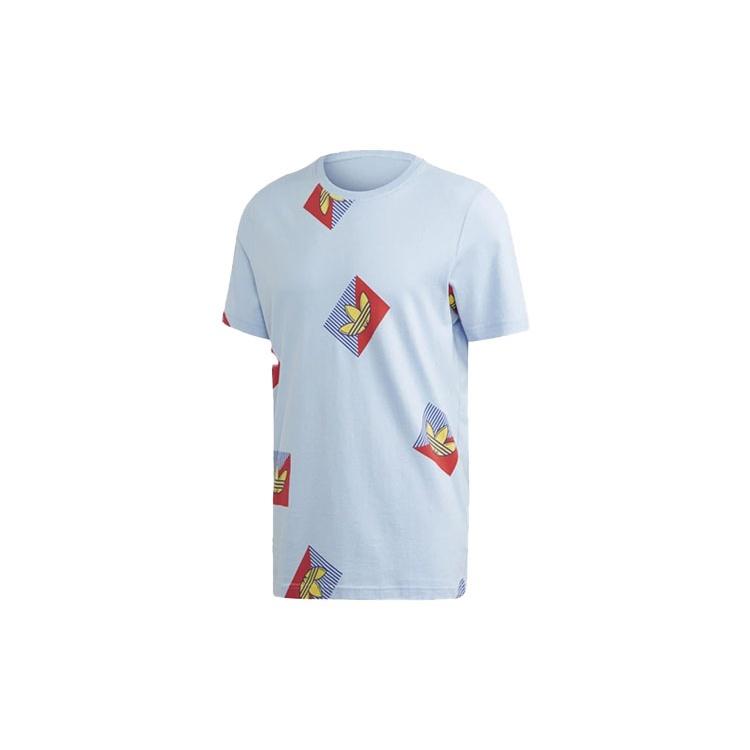 adidas originals Aop Diag Tee Casual Sports Round Neck Short Sleeve Light Blue Men's FM3343