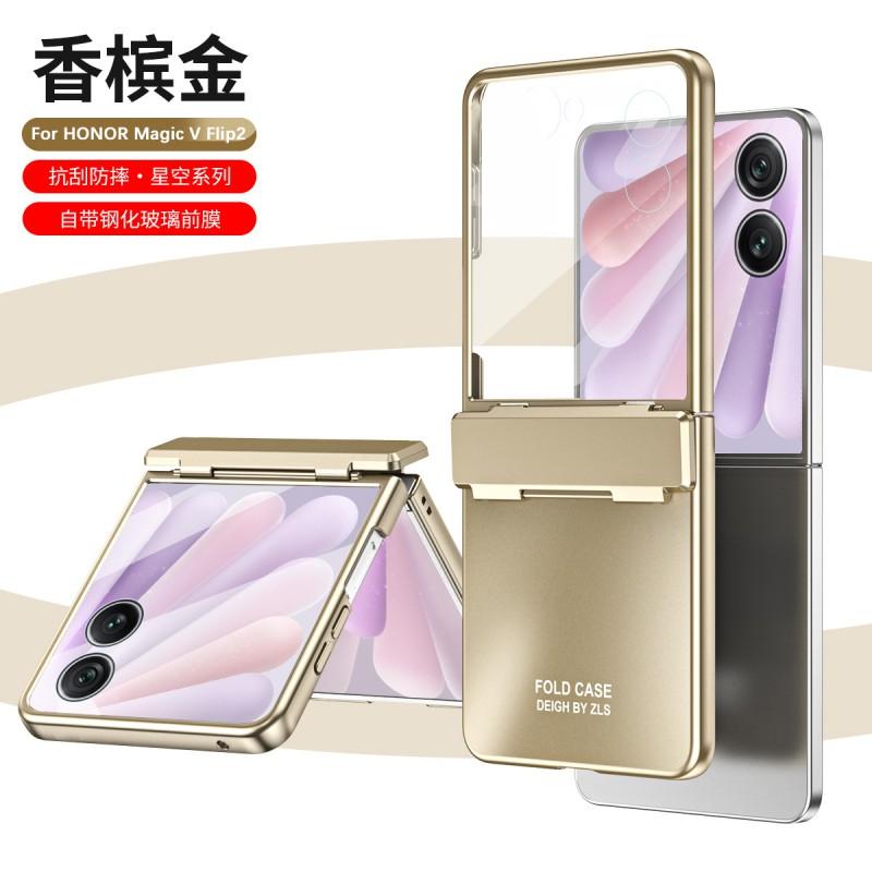 Luxury Electroplated Hinge Cover Honor Magic V Flip 2 Foldable Phone Case Shockproof Scratch Resistant PC Shell