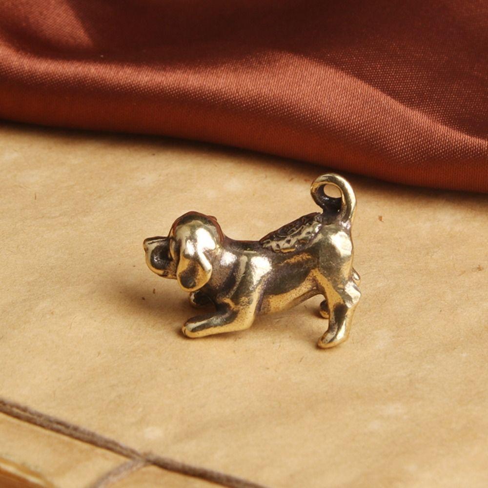 Easy Use Miniatures Feng Shui Room Decoration Tea Pet Zodiac Dog Brass Pendant Puppy Figurines