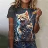 Новая летняя женская футболка с принтом 3D Cool Rock Cat, модные трендовые топы, футболки, женская повседневная одежда с коротким рукавом, уличная одежда Y2K