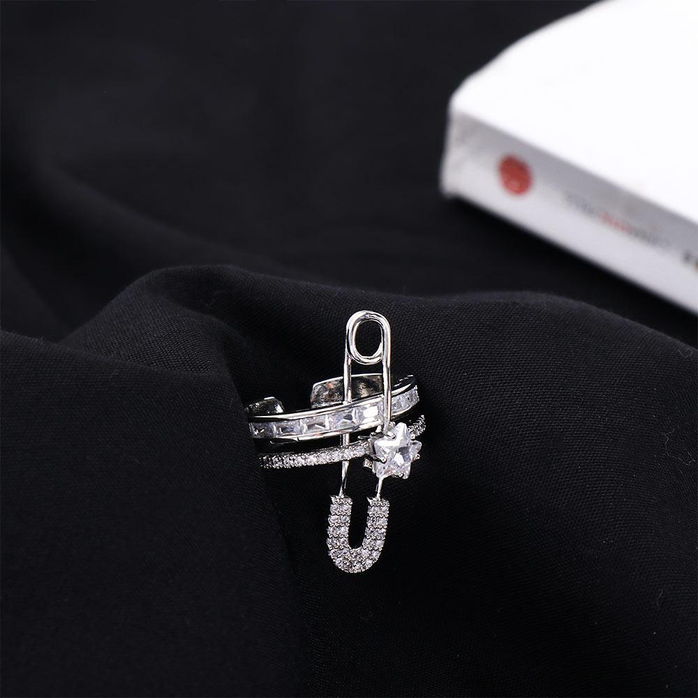 Girls Exaggerated Zircon Double Layer Pin Design Finger Rings Copper Fashion Jewelry Open Ring