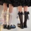 Ribbon Bowknot Princess Lace Stockings JK Calf Sock Black White Color Lolita Girl Socks Breathable Summer Children Mesh Long Socks