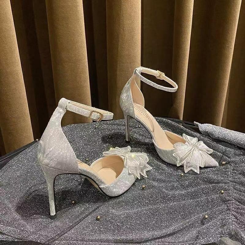 Свадебные туфли с кристаллами, основные свадебные туфли, которые можно носить ежедневно, шпильки, 2025, новое платье, серебристые туфли на высоком каблуке, женская весна