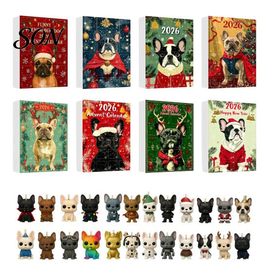 Countdown Calendar 24 Days Bulldog Advent 2026, Acrylic Puppy Ornaments Christmas Calendar, 2D Flat Dog Xmas Tree Pendant for Tree, Holiday
