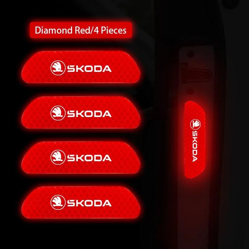 XOWS7 4Pcs Car Door Warning Reflective Stickers For Skoda Octavia Superb Fabia, Safety Open Warning Reflective Tape Auto Accessories