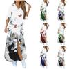 Women's Shirt Dress Sexy Casual Printed Long Sleeve Shirt Loose Slit Maxi Dress Button Collar