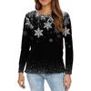 Women's Fashion Casual Slit Hem Round Neck Long Sleeve Loose Christmas Printed T-Shirt Ladies Top