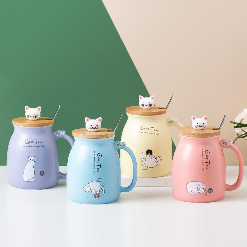 Japanese Style Retro Cat Milk Bottle Ceramic Mug Ceramic Coffee Mug With Spoon/Lid/Cup Handle Cat Ceramic Mug