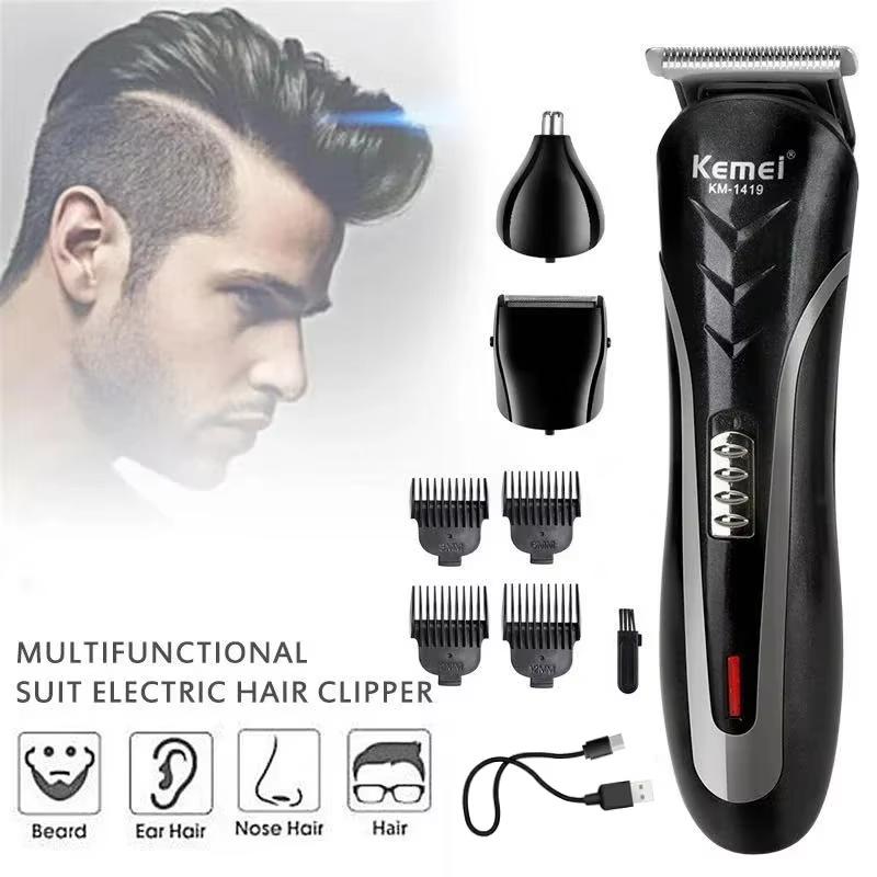 Kemei KM-1419 Аккумуляторная электрическая машинка для стрижки волос Мужская бытовая бритва Триммер для волос и триммер для носа 3 в 1 Машинки для стрижки волос Мужские