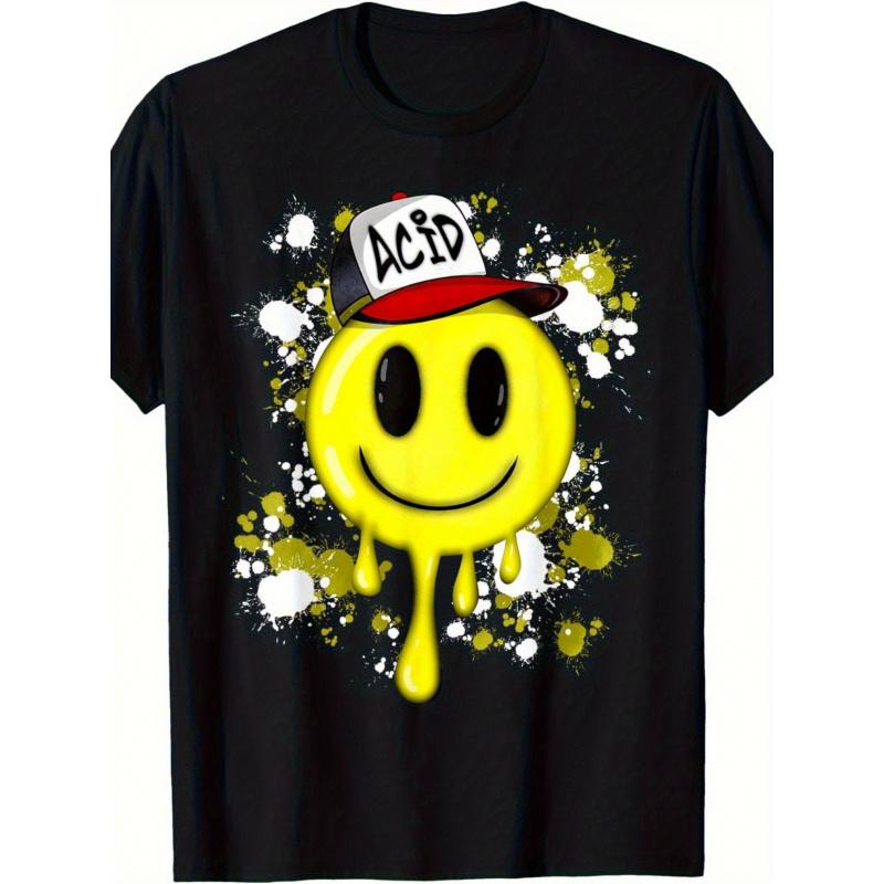 Футболка с логотипом фестиваля Acid House и Rave 90-х - Ретро Психоделическая Электронная Танцевальная Графическая Футболка с Улыбающимся Дизайном Acid Drip, Унисекс, Короткий Рукав