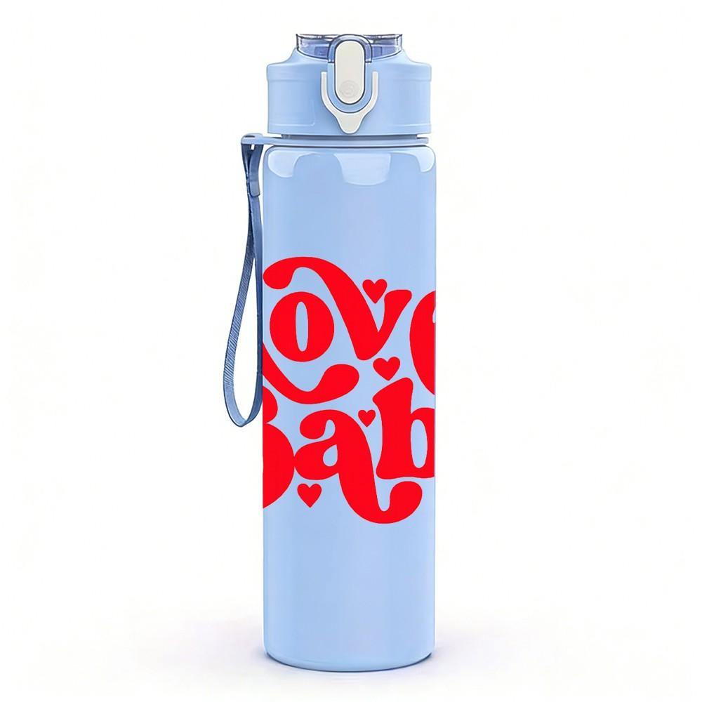 1PC Lover Babe Retro Red Letter Print 750ml Color Plastic Sports Water Bottle Leakproof Flip Straw Lid Suitable for Sports Office Home Use