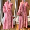Europe, America, autumn and winter new high-end imitation fox fur collar fur coat woolen coat thin large size long cotton clothes