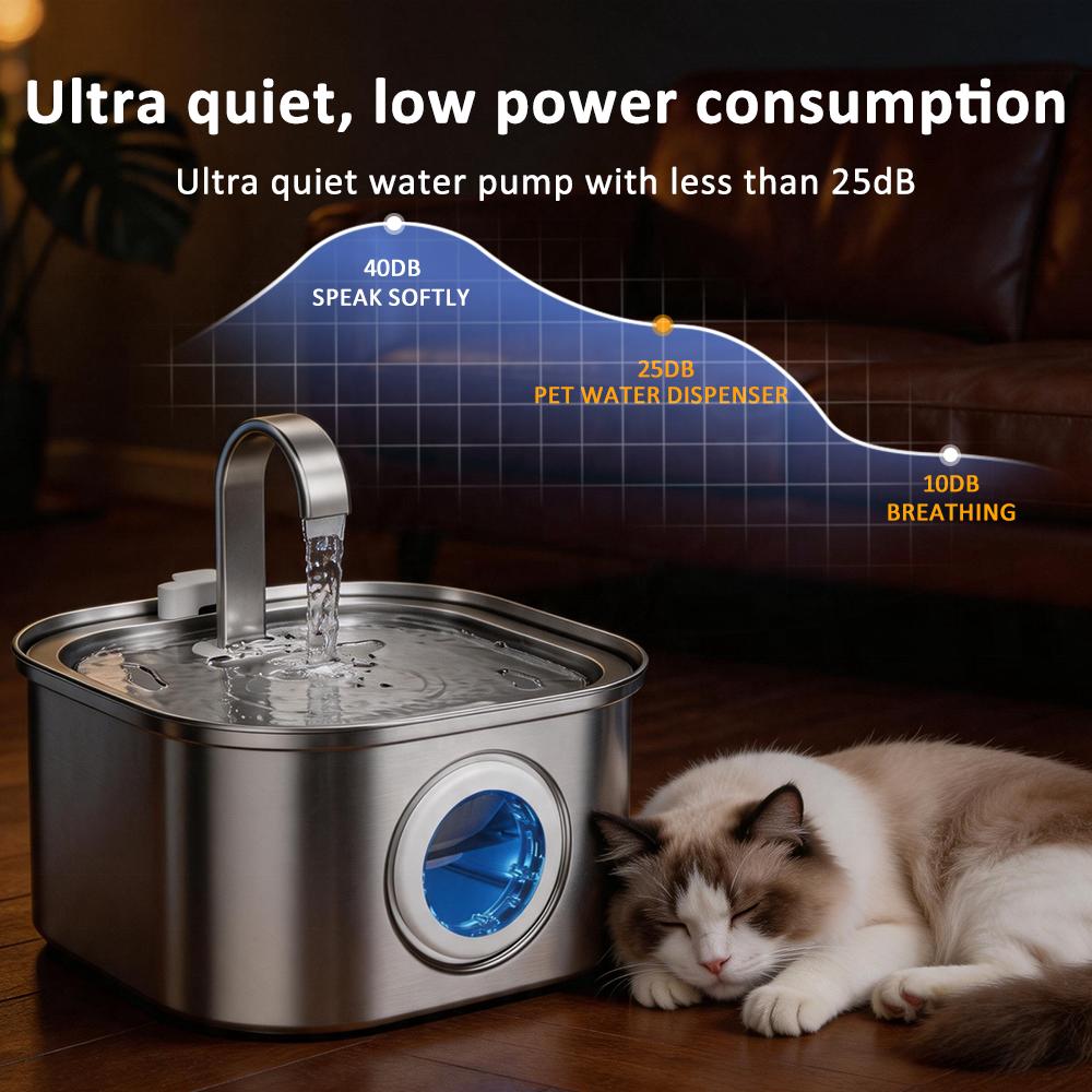 Factory 3.2L Quiet Operation Stainless Steel Pet Water Fountain Auto Cat Water Dispenser for Cats Kittens Puppies Indoor