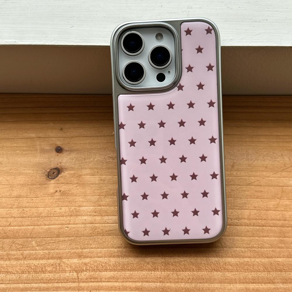 Милый розовый чехол для телефона IPhone 16 15 14 17 Pro Max 13 со звездами и гальванизированной рамкой, ударопрочный, защитный, мягкая задняя крышка