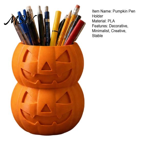 Festive Art Supply Storage 3D Printed Double Pumpkin Pen Holder, Stacked Desktop Organizer, Unique Desk Organizer Halloween Stationery Container