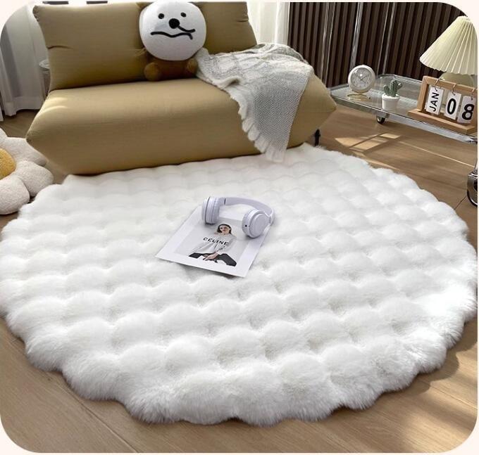 Round Bubble Fleece Fabric Simple Solid Color Fluffy Soft Comfortable Easy To Clean Furry Warm Cute Indoor Decorative Carpet