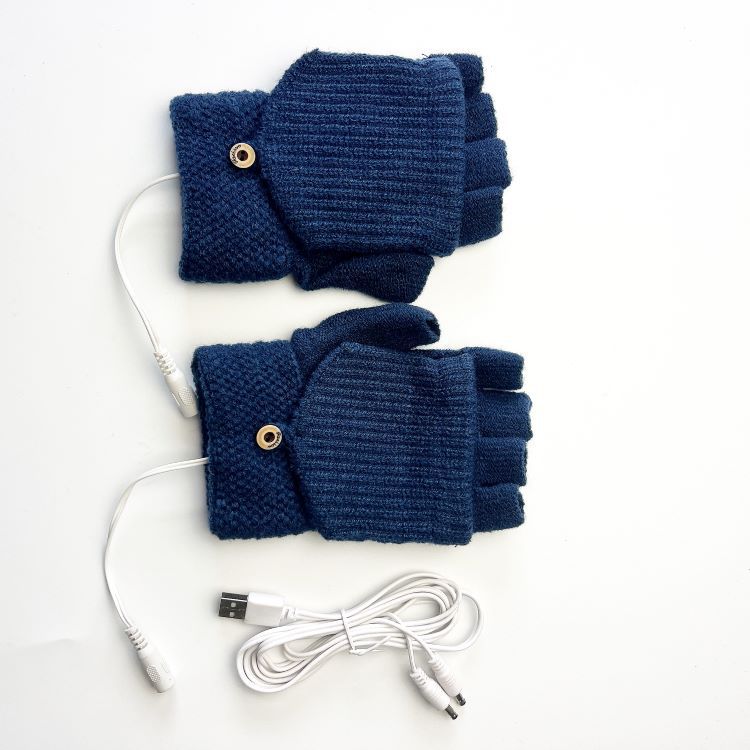 USB однотонные электрические перчатки для обогрева, полуручная вязка, качественные утолщенные зимние теплые перчатки для обогрева