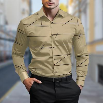 Мужские простые линии принтованные рубашки с длинным рукавом повседневный кардиган новые пуговицы праздничные модные рубашки