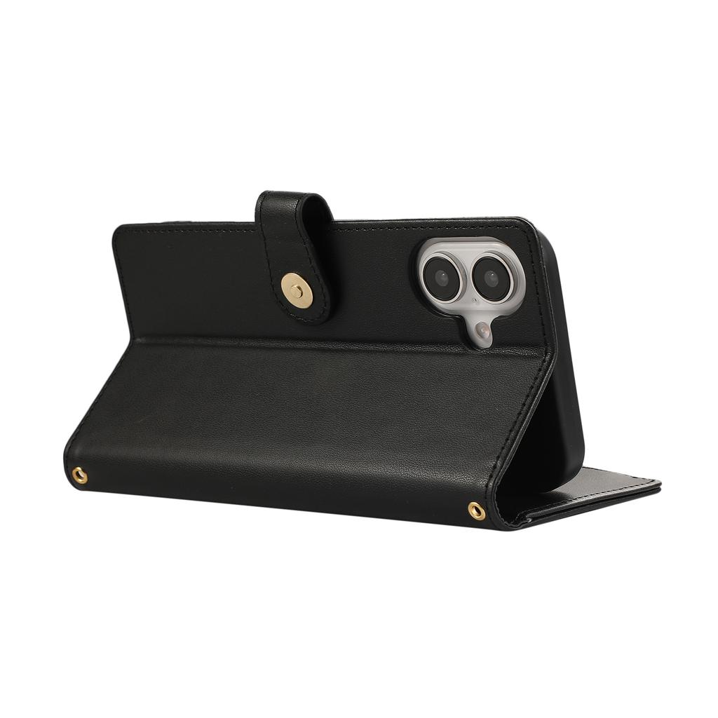 For iPhone 16 Case Multi Card Slots Zipper Rhombus Leather Phone Cover with Wrist Strap