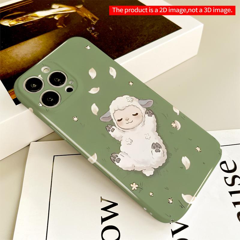2DFlat Cute Lamb Sleeping Amid Falling Petals All inclusive film hard iPhone case, compatible with iPhone 18 Pro Max 17 16 15 14 13 12 11