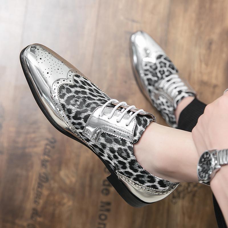 New Leather Men Leopard Print Oxford Shoes Men Dress Shoes Comfortable Man Breathable Mens Nightclub Style Lace Up Casual Shoes