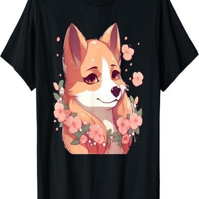 Dog Shiba Inu Lady with Cherry Blossom T-Shirt