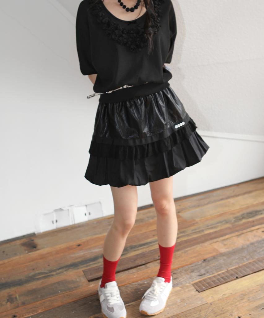 Nofficial Noffice Lace Pumpkin Elastic Skirt Black