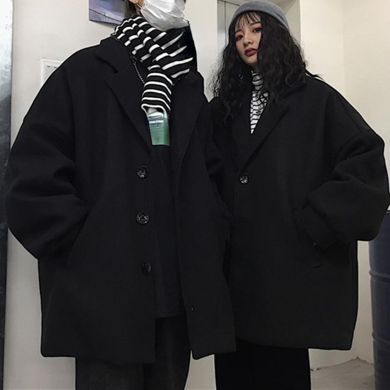 Женское шерстяное пальто Корейская версия Harajuku Ретро Свободное парное утолщенное стеганое шерстяное пальто