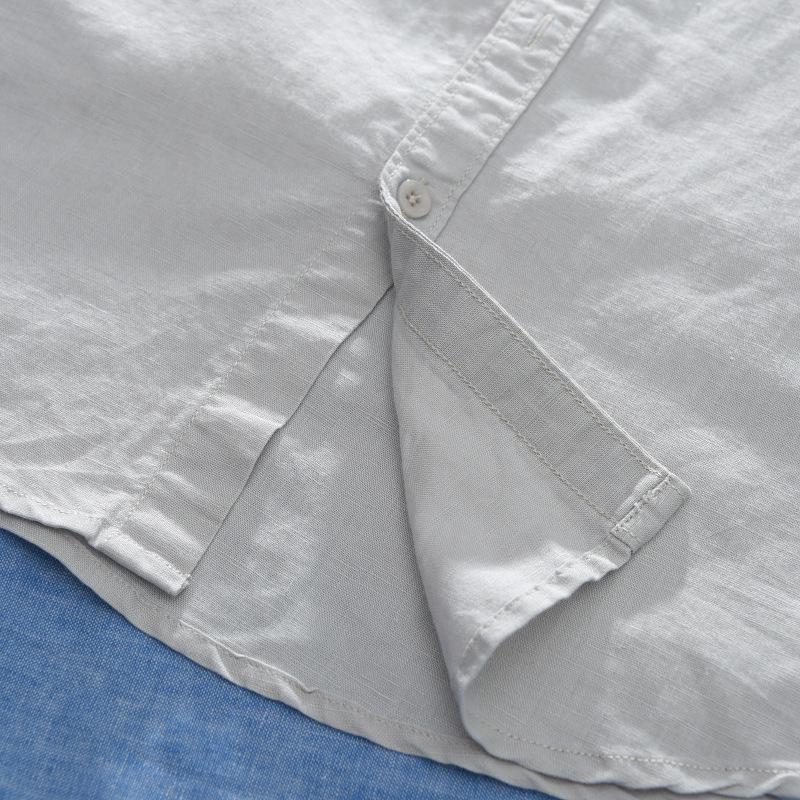 Мужская рубашка с воротником-стойкой, летняя повседневная рубашка с коротким рукавом 4XL, дышащая мужская одежда, простой стиль, однотонные рубашки из хлопка и льна