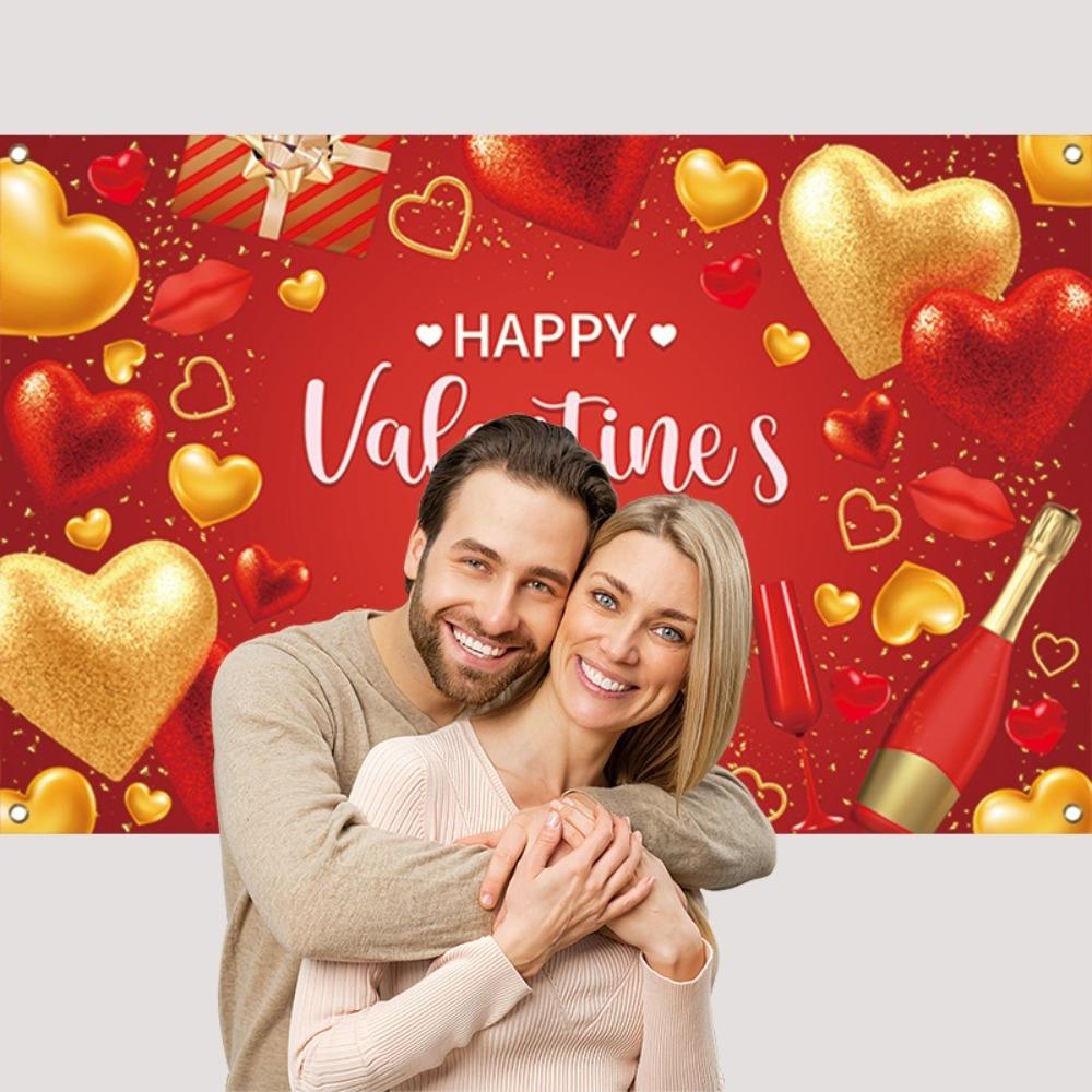 Celebrate Red Love Heart Background 115cmx180cm Happy Valentine's Day Banner Bridal Shower