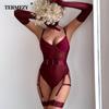 Women Sexy Corset Elasticity Temptation Body Bustier Underwear Push Up Slim Garter Belts With Glove 3 Piece Set Lingerie