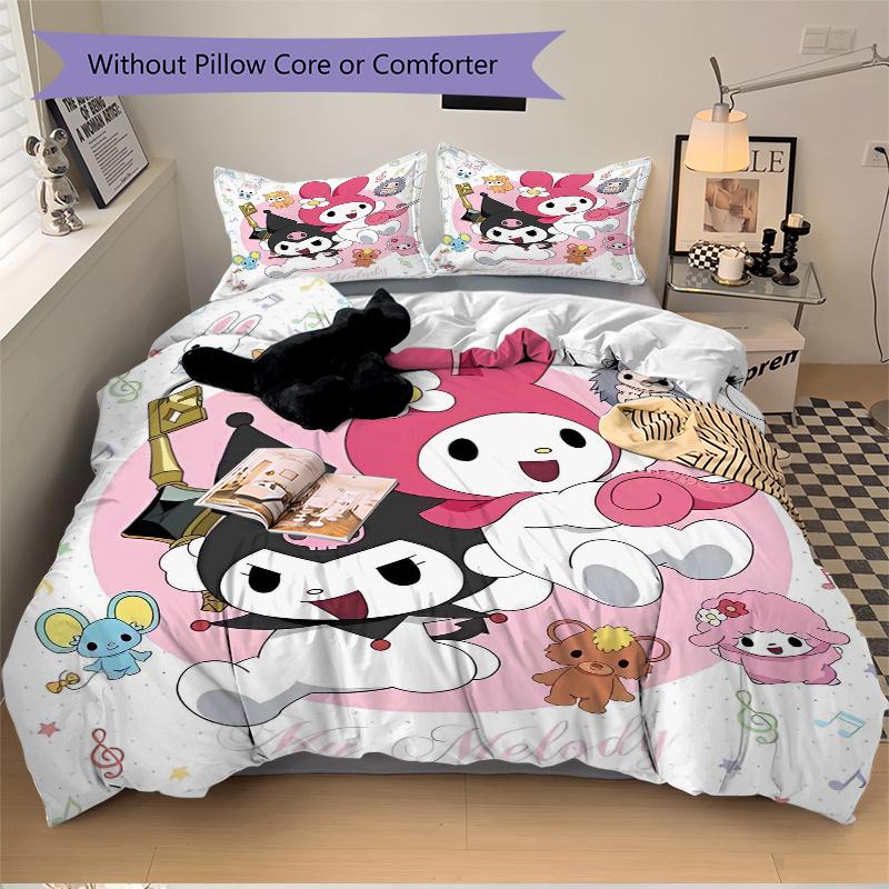 3pcs My Melody and Friends Quilt Cover Set - Soft and Cozy Bedroom, Guest Room and Dorm Decorative Bedding 3-Piece Set 1 Quilt Cover + 2 Pillow S