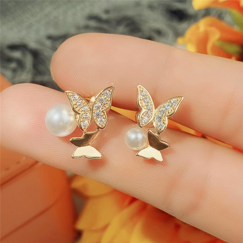 Huitan Lovely Buttfly с искусственным жемчугом, новые серьги для женщин, корейская мода, серьги для девочек, повседневная одежда, подарок, современные ювелирные изделия