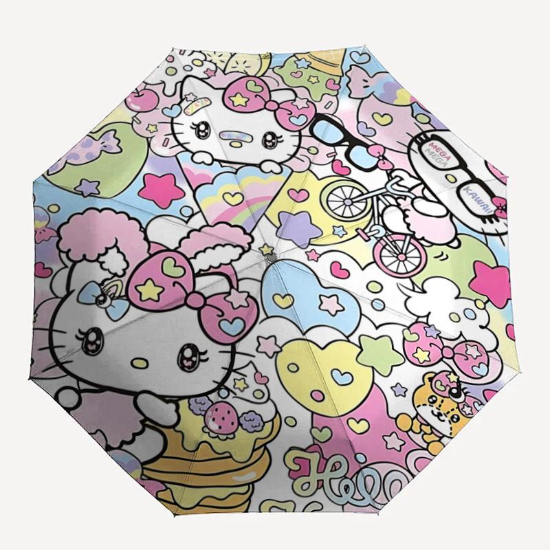 1pc Hello Kitty Mega Kawaii Automatic Folding Umbrella - Portable Tri-Fold Design with 8-Rib Iron Frame, Perfect for Fans, Travel, Everyday Use, and F