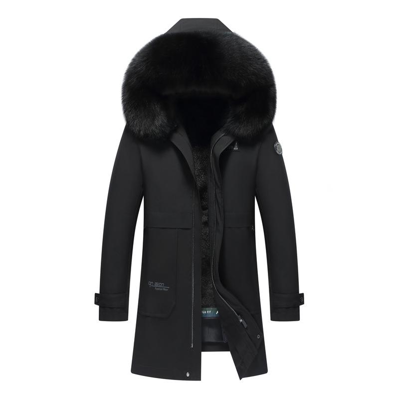 Мужская парка из меха кролика выдры с внутренней частью из искусственной кожи, утолщенное теплое меховое пальто, модное пальто