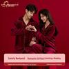 Fly Together 2-Piece Burgundy Island Fleece Pajamas for Couples - Wedding Festive, Extra Thick Winter Homewear.